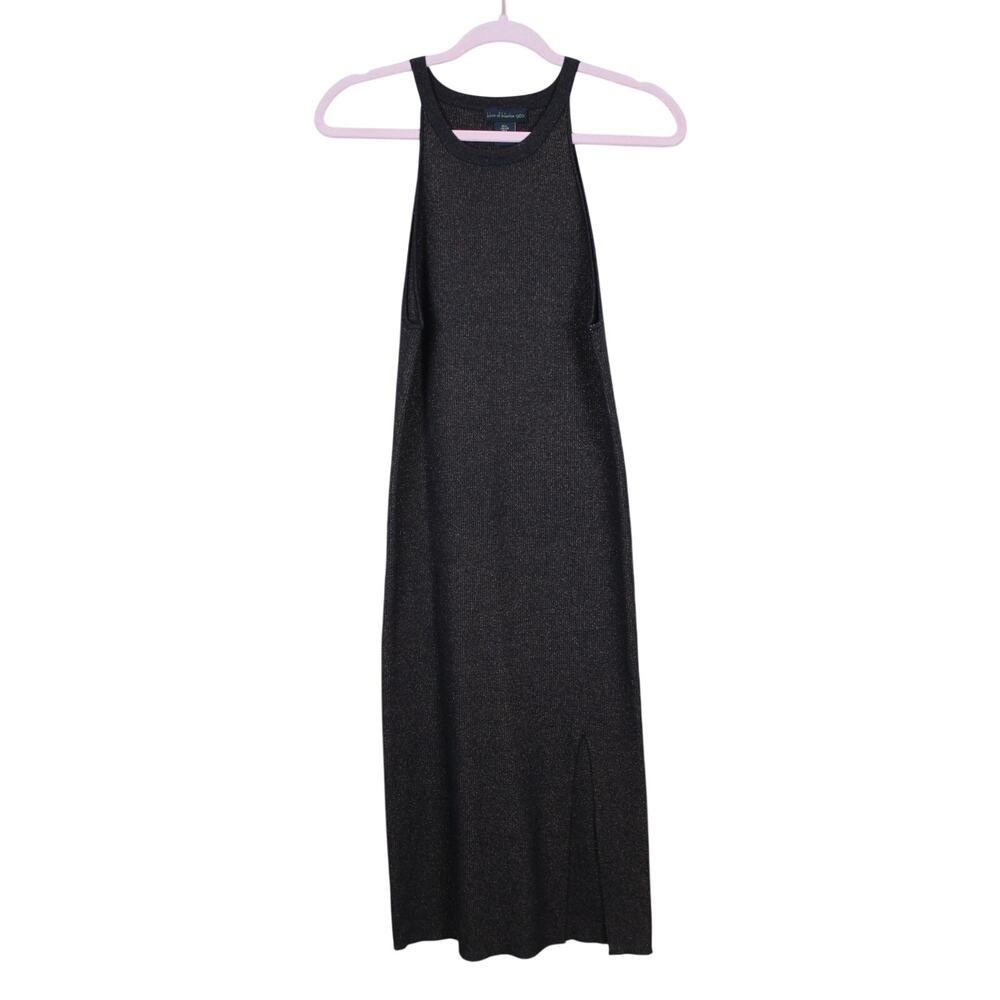 House of Harlow Black Glitter Gold Sleeveless Ribbed Knit Bodycon Dress Size L